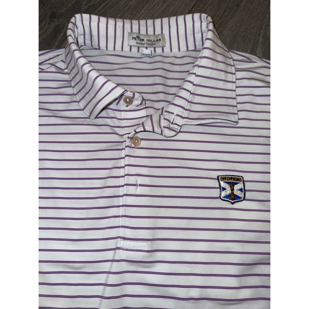 Peter Millar Summer Comfort Polo Shirt Mens XL White Purple Striped Kinloch Golf